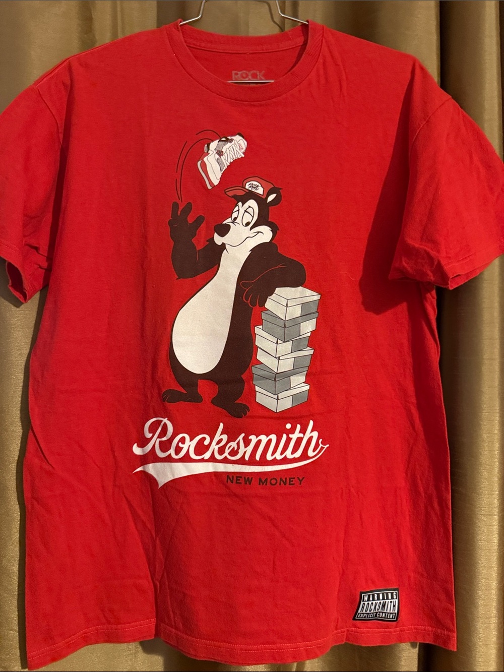 Vintage Y2K  Rocksmith 'New Money' Graphic Tee - Red LARGE made in USA